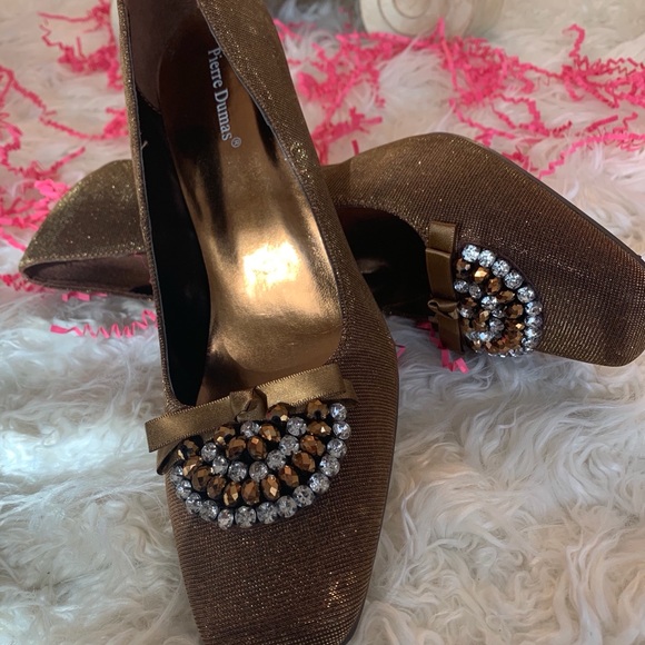 Pierre Dumas Heels (Bronze Sparkle with clear and bronze stones) - Picture 3 of 7